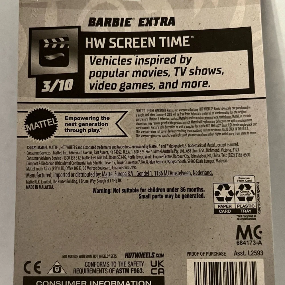 2021  Barbie Extra Mattel Pink/White Top Down Hot Wheels 3/10 HW Screen Time NEW